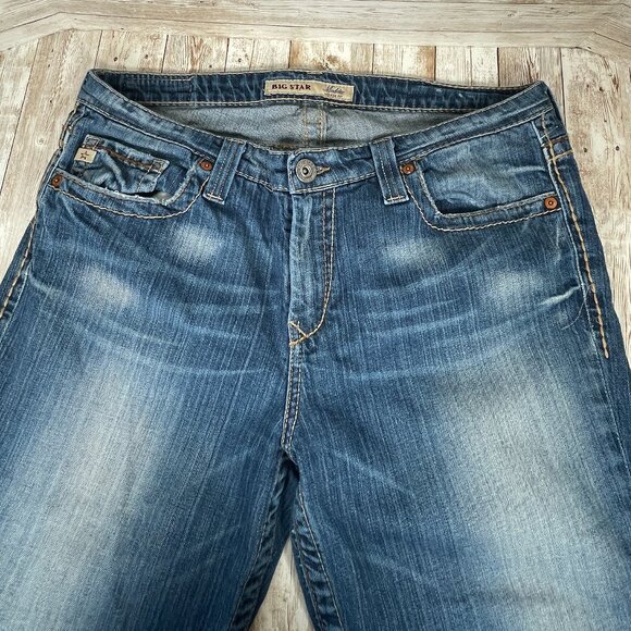 BIG STAR Maddie Women's 33 Stretch Mid Rise Blue Denim Distressed Capri Jeans - Picture 3 of 7